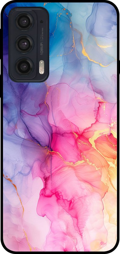 Smartphonica Coque de téléphone adaptée pour Motorola Edge 20 avec impression marbrée - Coque arrière en TPU design marbre - Arc-en-ciel adaptée pour Motorola Edge 20