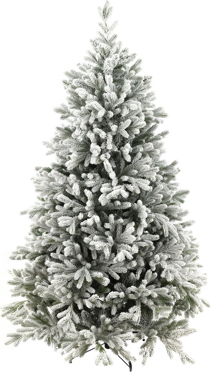 Snowy Hamilton Hinged kunstkerstboom - 228 cm - Wit geflockt donkergroen - Ø152 cm - 4598 tips - Besneeuwd/Frosted - Metalen voet