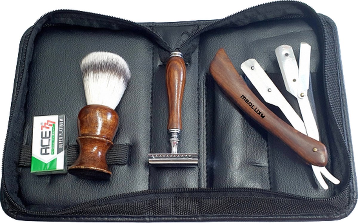 MEDLUXY® - Scheerset + etui - Barbier set, Safety razor, Scheerkwast, openscheermes