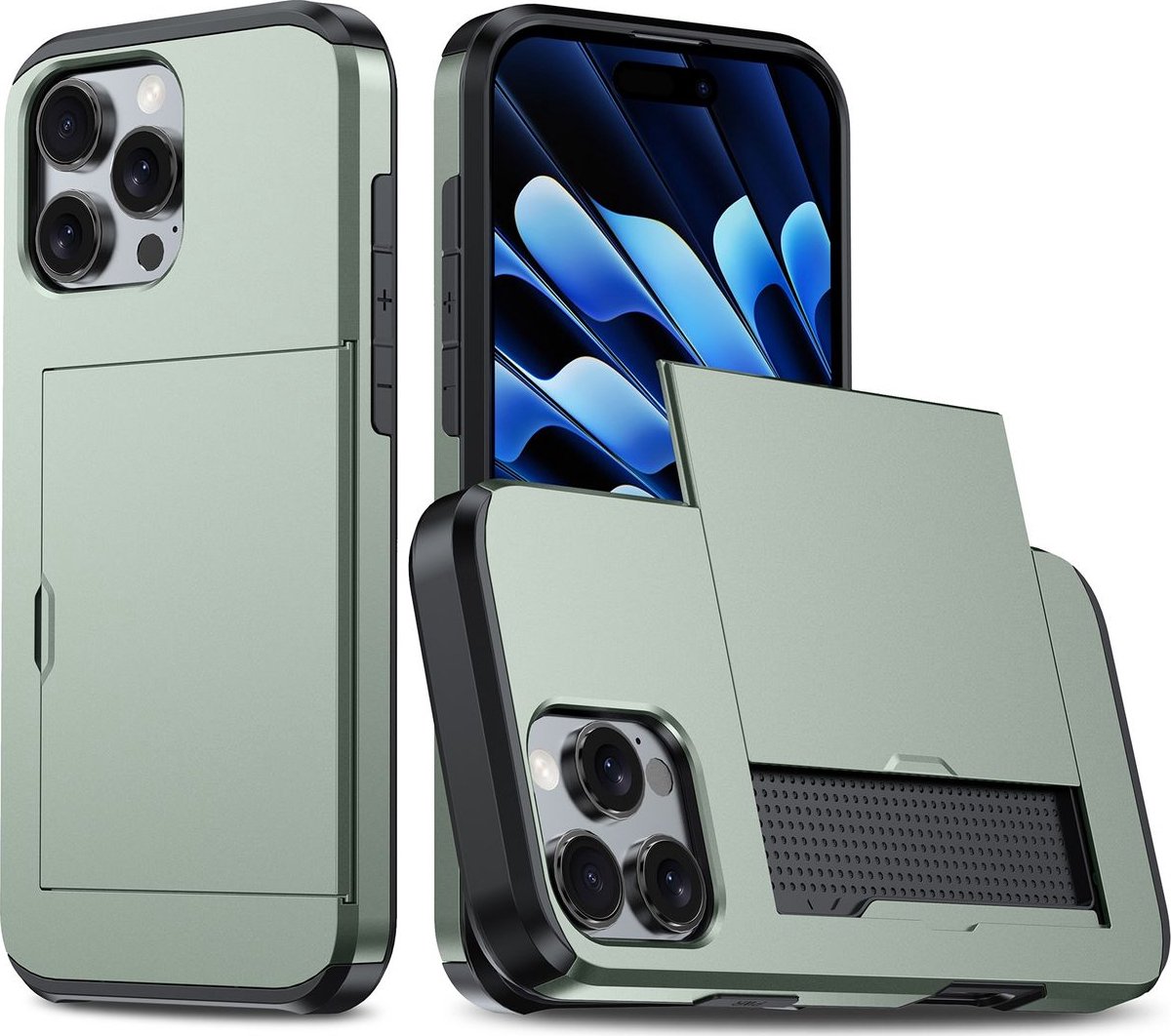 Mobigear Hoesje geschikt voor Apple iPhone 16 Pro Max Telefoonhoesje met Kaarthouder Hardcase | Mobigear Card Backcover Shockproof met Pasjeshouder | Kaarthouder voor 2 Pasjes | Hoesje voor Pinpas / OV Kaart / Rijbewijs | Schokbestendig iPhone 16 Pro