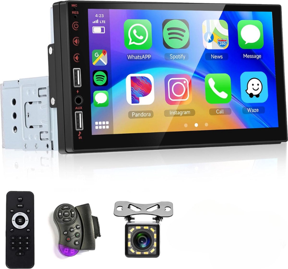 Carplay bekabelde Android 7 inch touch screen single DIN autoradio Bluetooth 5.1 FM Radio USB AUX TF Head Unit met SWC EQ Externe microfoon Achteruitrijcamera ondersteuning