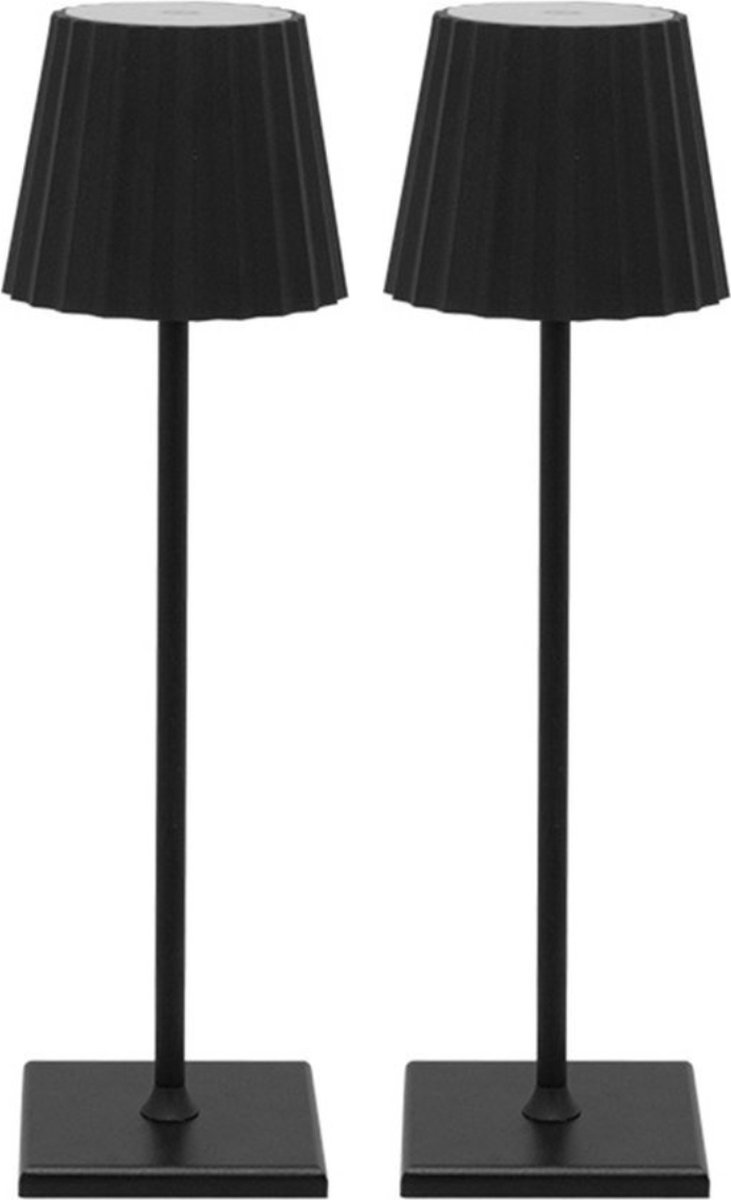Oplaadbare Tafellamp - Dimbaar - Aluminium - Bureaulamp - Waterdicht - 38CM - Zwart - 2 Stuks