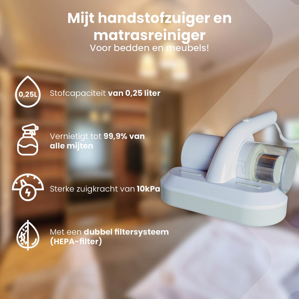 Nexxt Mijtstofzuiger met UV-C Licht Sterilisatie - afbeelding 2