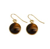Boucles d'oreilles pierres précieuses Oeil de Tiger Gold Round - boucles d'oreilles - marron - doré - oeil de tigre - acier inoxydable - pochette à bijoux - cadeau pour elle - cadeau Noël - cadeau fête des mères