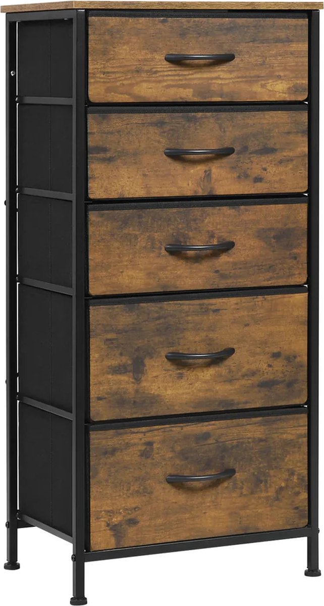 BukkitBow - Ladekast - Gefabriceerd Hout - 5 Stoffen Lades - Lichtgewicht - Stabiel - Multifunctioneel - Vintage Bruin