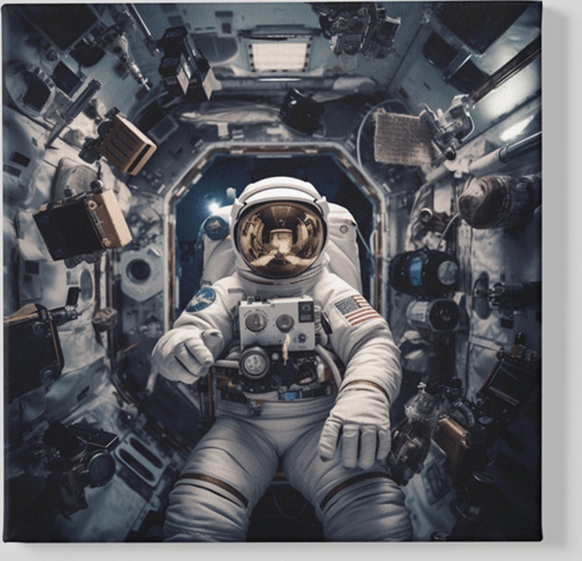 Trendex Global Vierkant Canvas Schilderij - Astronaut - 60x60x2 cm Grijs