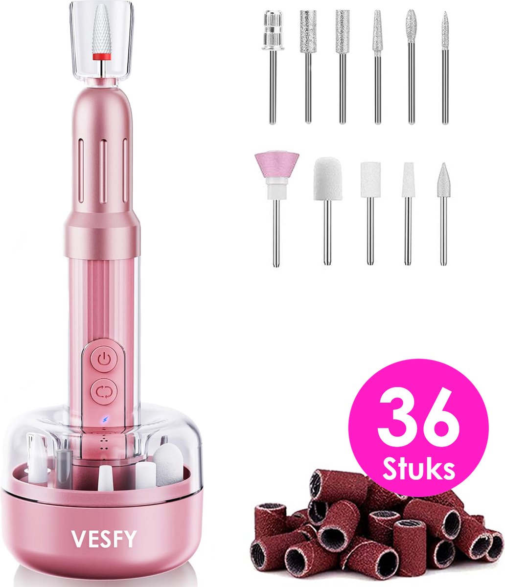 Goedkoopste Vesfy Pro Nagelfrees met 12 Nagelvijl Bitjes - Incl. 36 Schuurrolletjes - Pedicureset Electrisch - Nagelvijl Electrisch - Nagellak