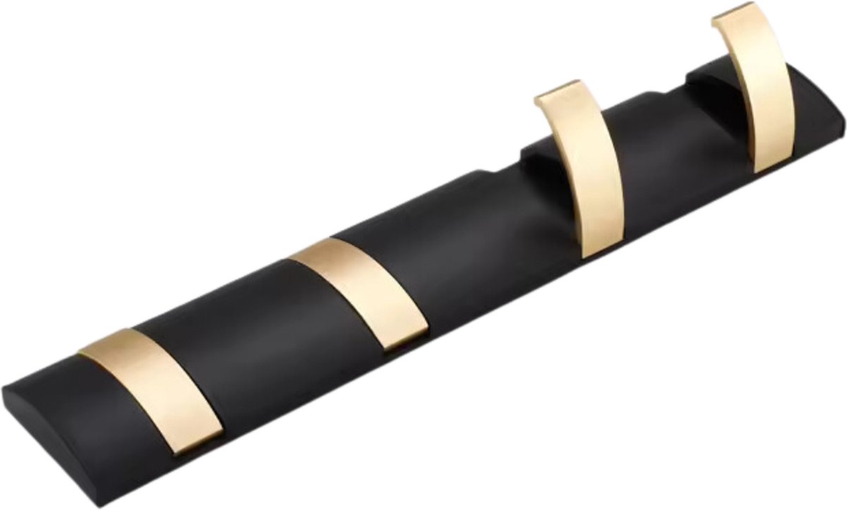 Ragnal Wandhaak voor kapstok - Opvouwbaar 4 haken - RVS - Zwart/Goud Kapstokhaak - Wandhanger voor handdoek - kleding - sleutels - accessoires - Incl. bevestigingsmateriaal