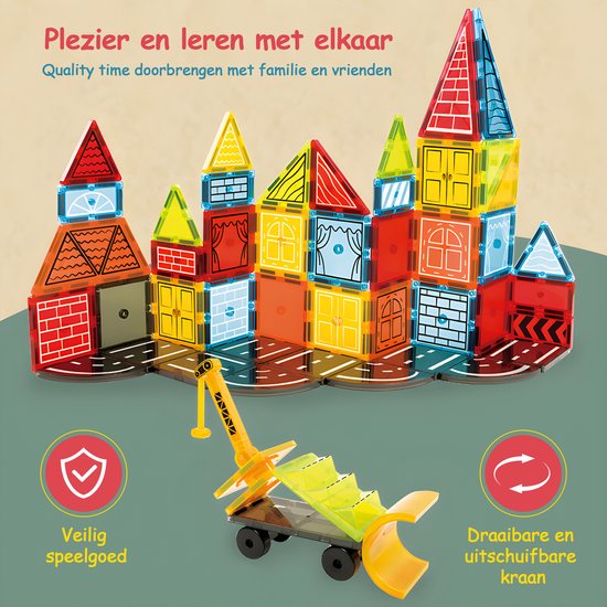 Magnetische bouwstenen; 156 stuks: grote sticks met sterke magneten, stalen ballen en autowielen sterke kunststof opbergdoos. Geweldig creatief cadeau voor jongens en meisjes vanaf 3 jaar
