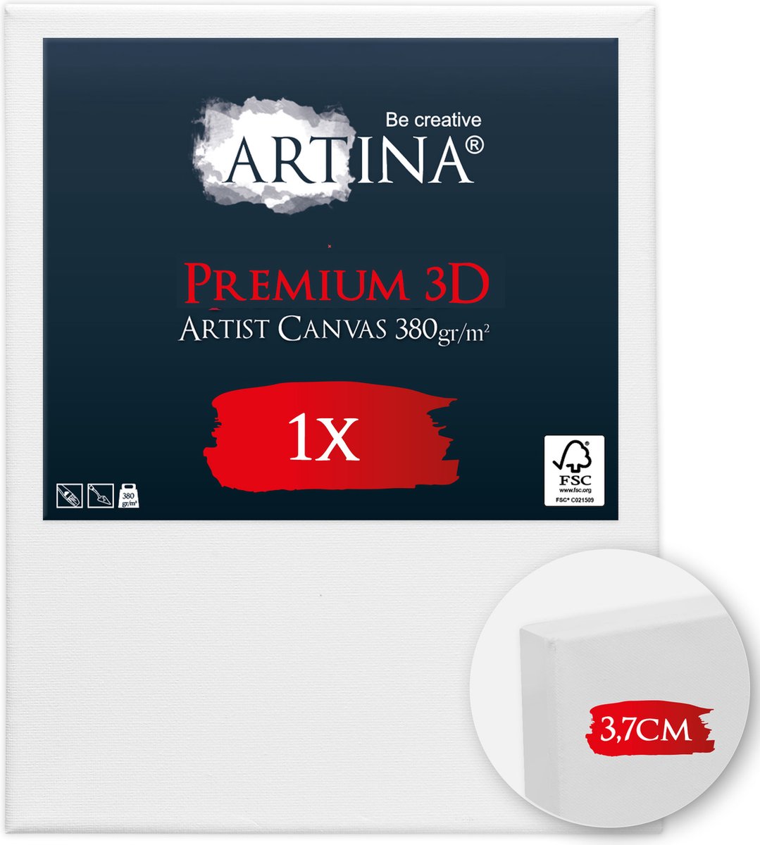 Artina Schildersdoeken 40x50 cm 3D Premium - Voorgerekte Doeken Wit met FSCÂ® Houten Spieraam Stabiele Voorbehandelde Canvas Schildersdoek 380g/mÂ²