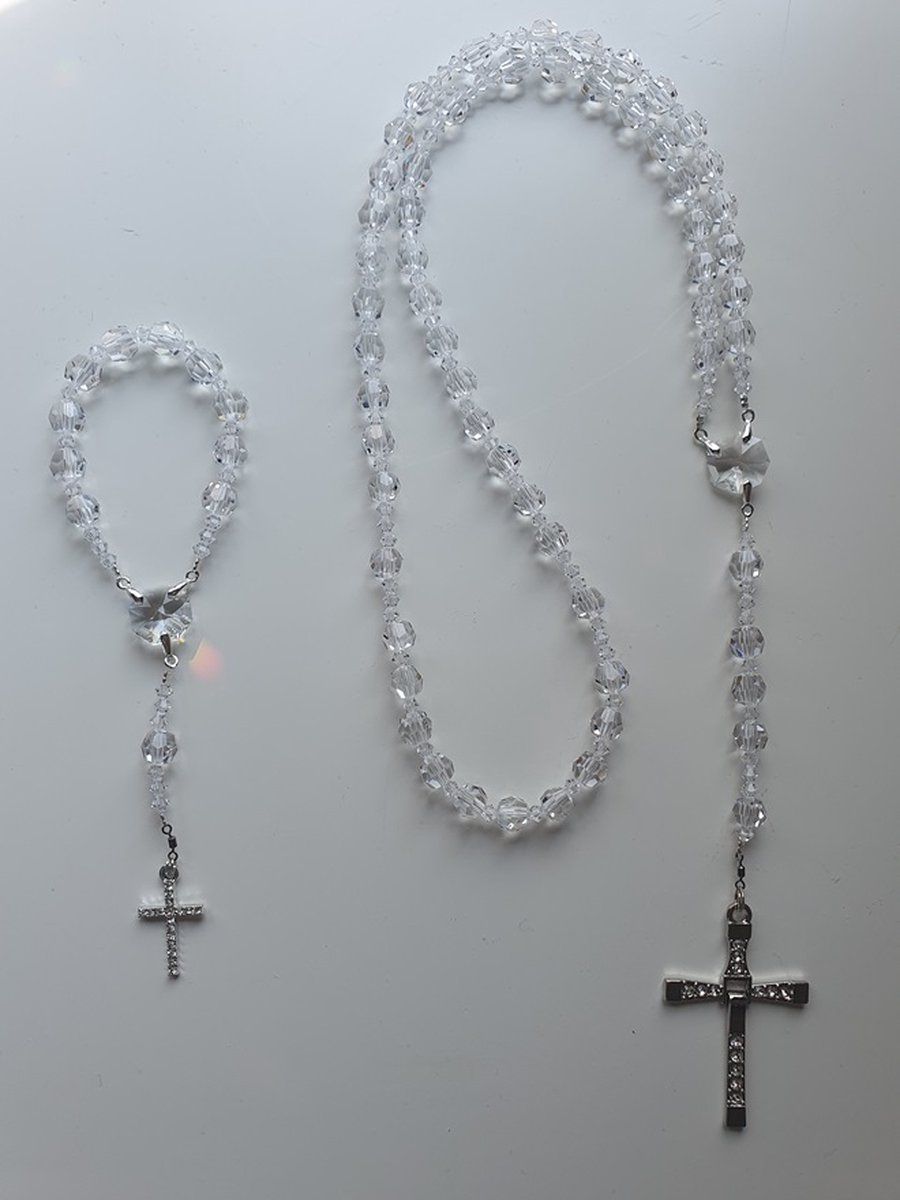 Rozenkrans Paternoster setje inclusief Tientje, gemaakt met o.a. Kristallen kralen van Swarovski, gebedssnoer, rozenkransgebed, meditatie, spiritueel, geloof, geloofsteken, Cadeau, gebedssnoer, kristal, kerstpakket cadeau