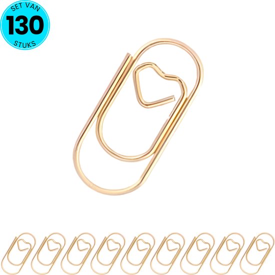 Foto: Somstyle kleine paperclips set 130 stuks hartvormige papierklem 2 x 1 cm goudkleurig