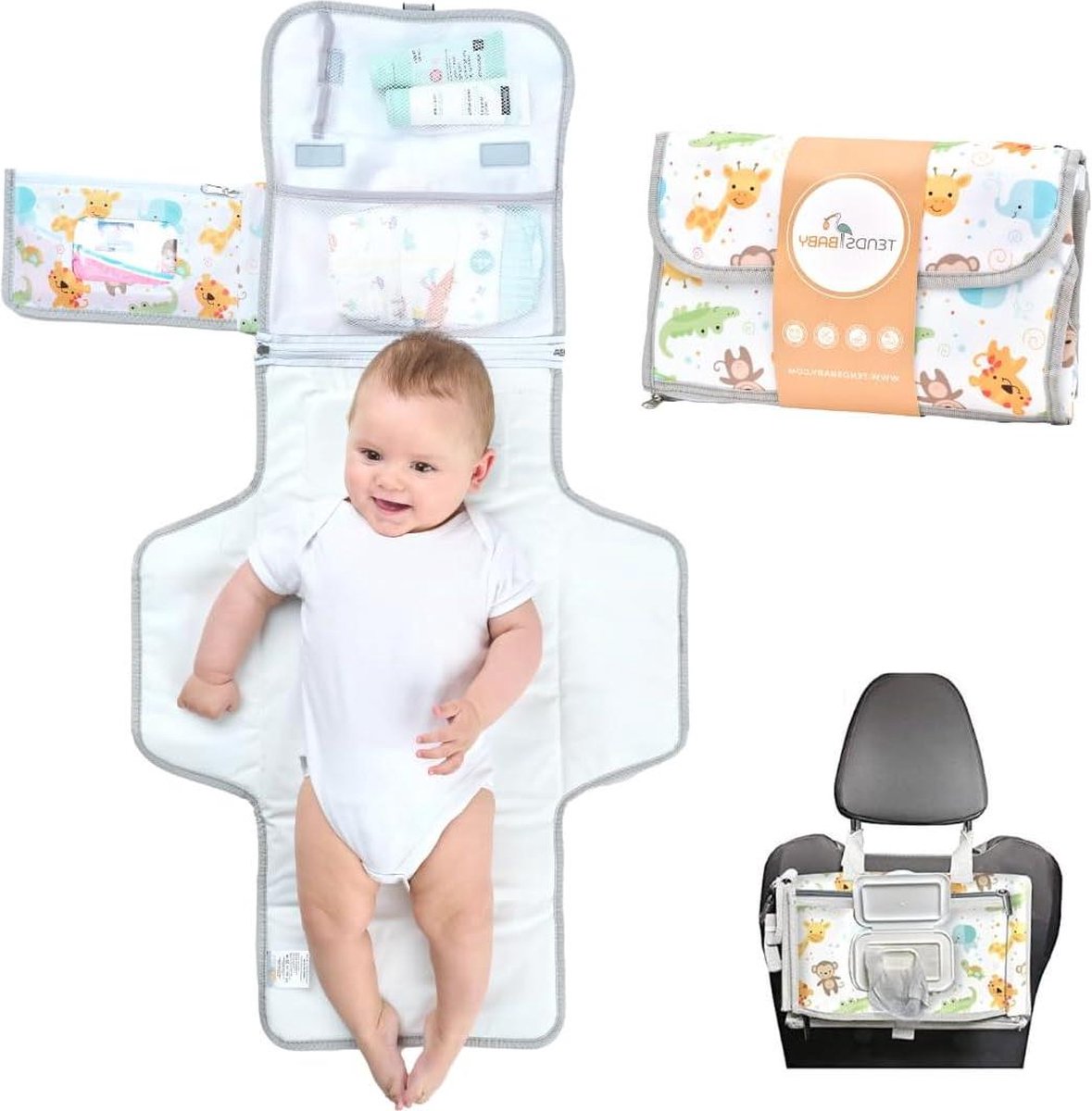 Goedkoopste Draagbare XL opvouwbare aankleedmat - waterdicht - ideaal als cadeau voor pasgeborenen - afneembare tas met 6 vakken - toilettas voor babyartikelen verschoningsmatje met luieretui