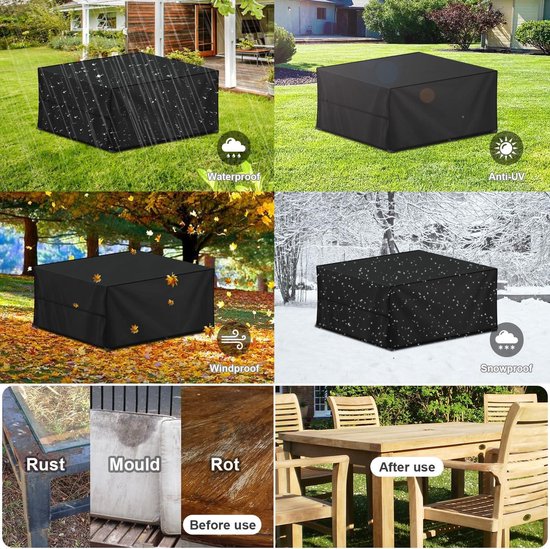 LAMUNI Hoes voor Tuinmeubelen Waterdichte Tuintafelafdekking Winddicht Tuinmeubelhoes 420D Oxford-Stof Terrasmeubelhoes Beschermhoes voor Tuintafels, Zitgroep, Terrasmeubels, 245x185x100cm