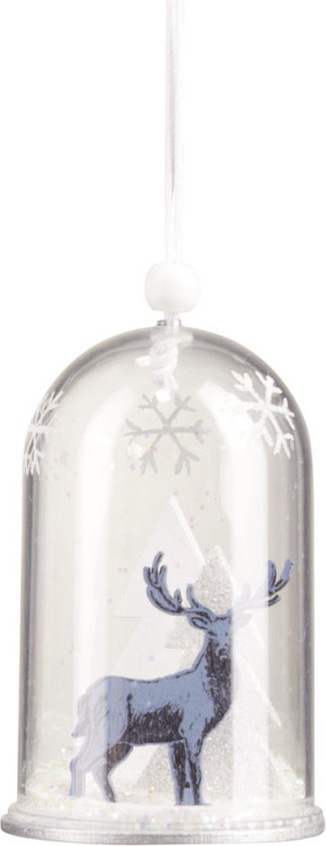 Transparante kersthanger versierd met sneeuwglitters - rendier - H10,5cm