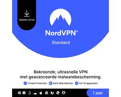 NordVPN Standard - VPN & Cybersecurity Software - 6 Apparaten - 1-jarig Abbonement - PC & Telefoon Download