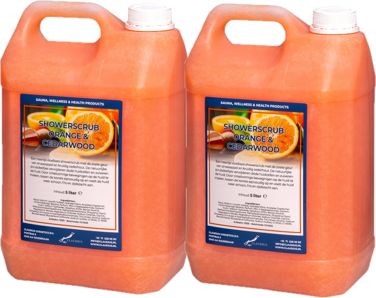 Goedkoopste Showerscrub Sweet Orange & Cedarwood 5 liter - set van 2 stuks - verfrissende scrubgel - exfoliërende bodyscrub - voordeelverpakking