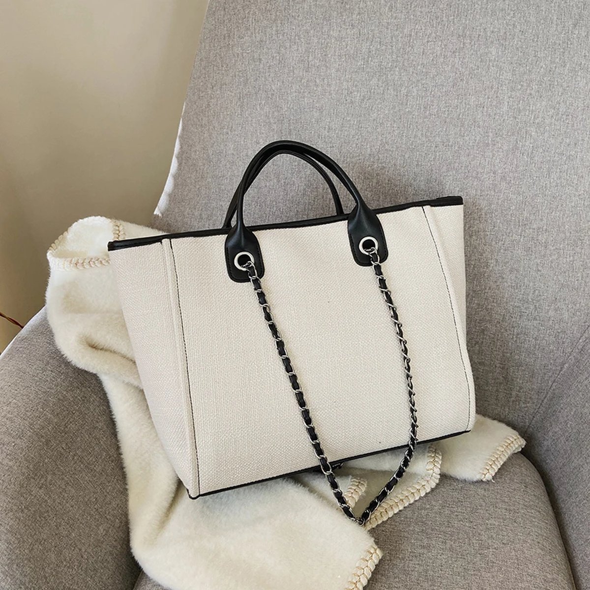 Dames tassen - Designer Handtas - Tote Schoudertas - Grote Capaciteit (gebroken wit)