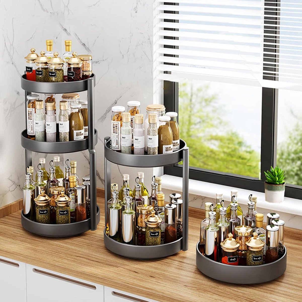 2 niveaus roterend kruidenrek draaitafel luie Susan make-up organizer kast organizer metaal verwijderen kruidenrekken keukenkast bijkeuken tafel badkamer