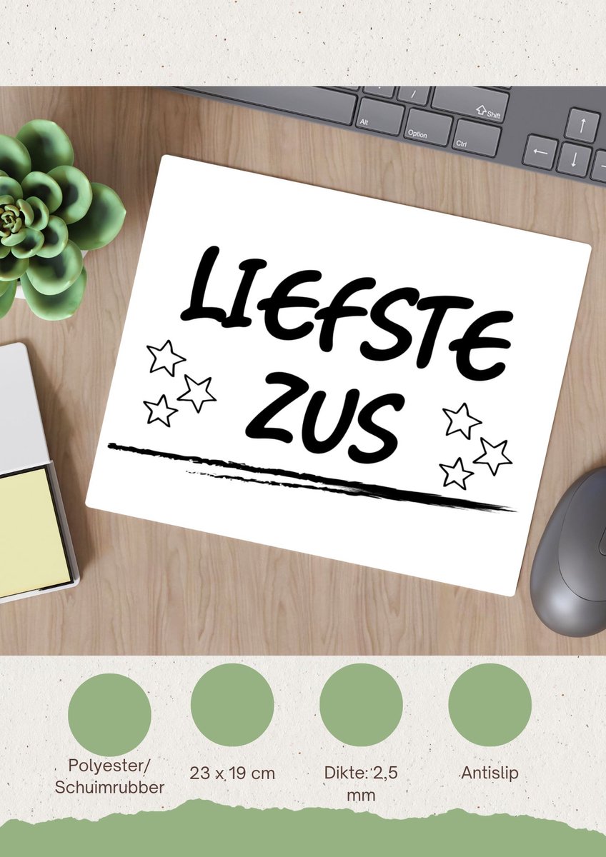 Akyol - liefste zus Muismat - Zus - je zus - verjaardagscadeau - cadeau voor zus - gift - kado - 23 bij 19 cm