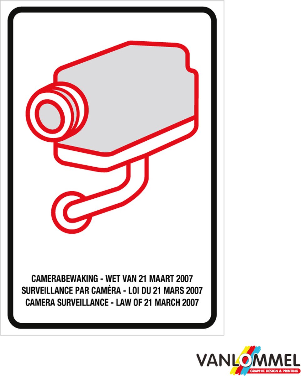 Bordje dibond aluminium camerabewaking - 100x150mm 3 talen - Dibond Aluminium 3mm dikte - Outdoor gebruik