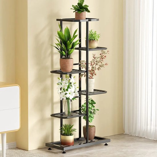 VyGrow Plantenstandaard, stapelbare gelaagde plantenstandaard, schaalbaar, zwaar belastbaar, hoog plantenrek voor binnen buiten, tuin, displayplanken, bloempothouder, zwart