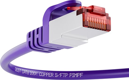 Qost - Câble internet CAT6 - 100% cuivre / SFTP - 10 Gbps / 250 MHz - Connecteurs RJ45 - Câble patch / Câble réseau - 2 Mètres - Violet