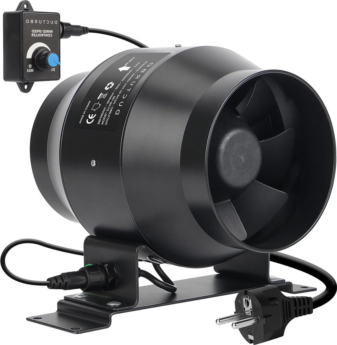 Badkamer Ventilator Krachtige Inline Ventilator 100mm Max 275m³/h Afvoer- en Afzuigventilator met Toerentalregelaar