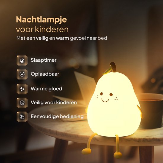 Oplaadbaar nachtlampje kinderen - Peertje - Touchbediening - 8 kleuren - Tijdfunctie - Wake-up Light - Kinder nachtlampje - Slaapkamer - Nachtlampje kinderen - Dimbaar - Draadloos - Nachtlampje baby – Bedlampje