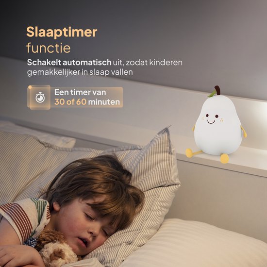 Oplaadbaar nachtlampje kinderen - Peertje - Touchbediening - 8 kleuren - Tijdfunctie - Wake-up Light - Kinder nachtlampje - Slaapkamer - Nachtlampje kinderen - Dimbaar - Draadloos - Nachtlampje baby – Bedlampje