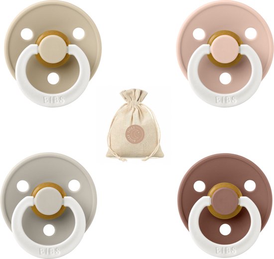 Bibs fopspenen maat 2 6-18 maanden - set 4 spenen + bolletoet speenzakje - Glow Sand, Vanilla, Blush en Woodchuck
