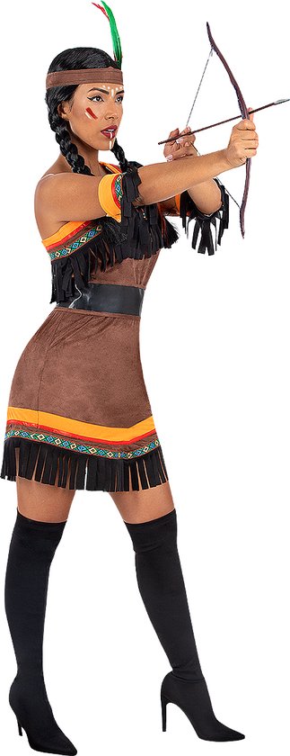 Funidelia | Déguisement amérindien de luxe pour femmes indiennes, cowboys, Western - Déguisement pour Adultes Accessoires de costumes et accessoires pour Halloween, carnaval et fêtes - Taille L - Marron