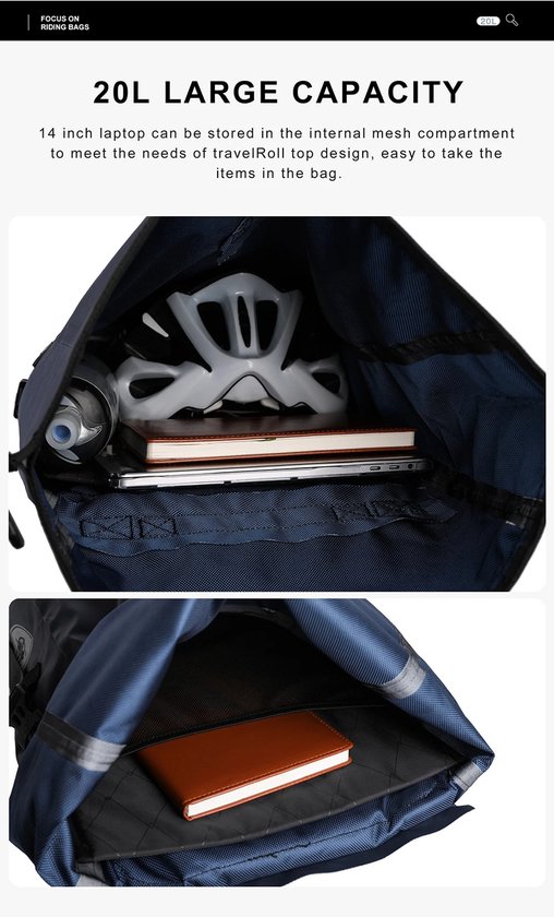 Bloominggoods® Fietstas - Rugzak - Waterdicht - 20L - Bevestiging Bagagedrager - Incl. Regenhoes - Fietsrugzak - Enkel - Zwart van Bloominggoods® — afbeelding 2