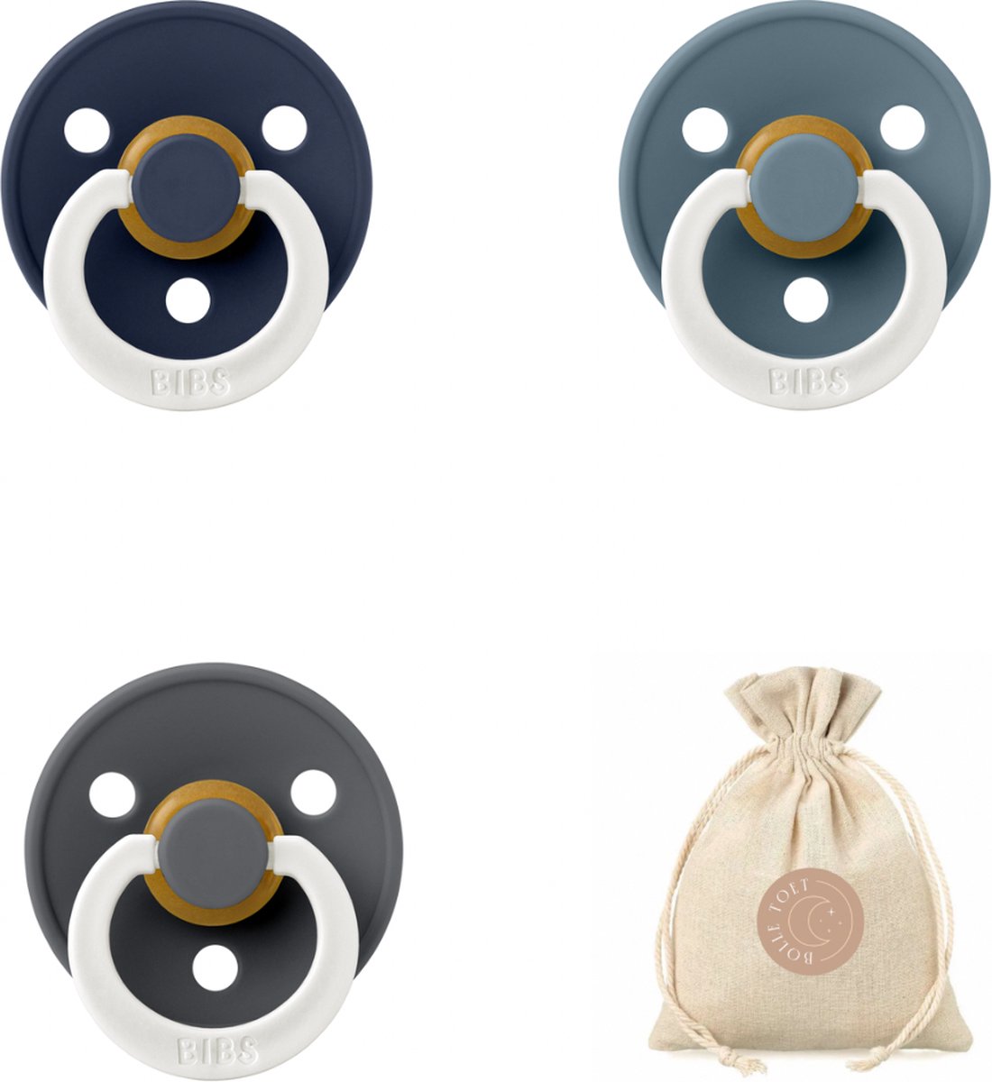 Goedkoopste Bibs fopspenen maat 2 6-18 maanden - set 3 spenen bolletoet speenzakje - Glow Petrol, Deep space, Iron