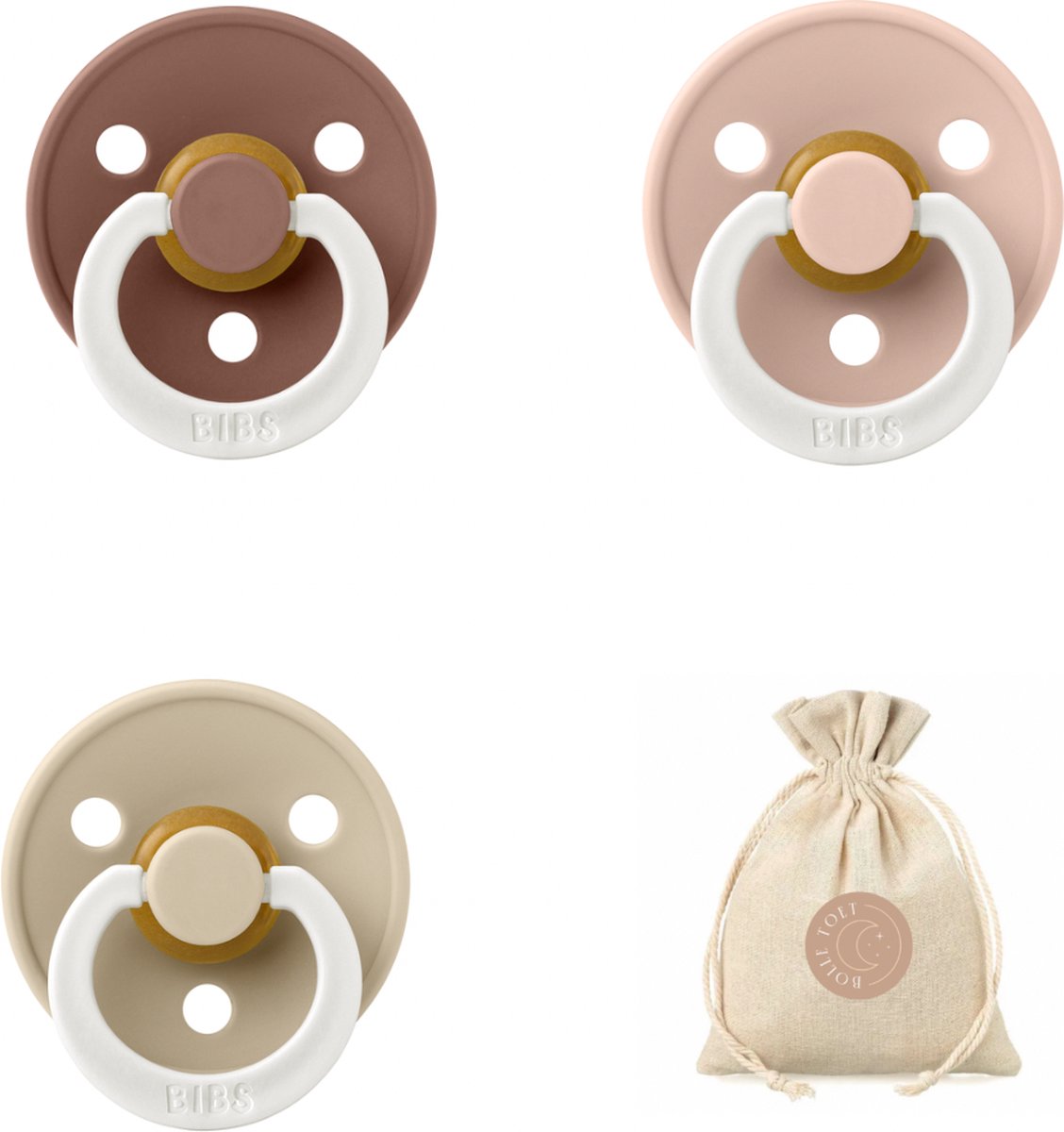Goedkoopste Bibs fopspenen maat 1 0-6 maanden - set 3 spenen bolletoet speenzakje - Glow Woodchuck, Blush, Vanilla