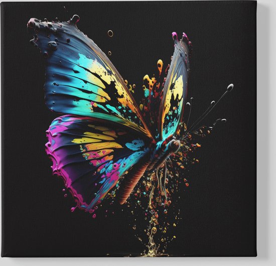 Peinture sur toile carrée - Papillon coloré - 60x60x2 cm