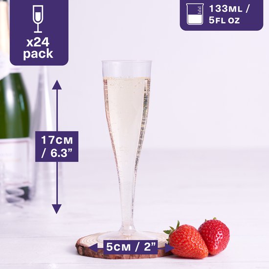 MATANA - 24 Flûtes à champagne en plastique réutilisables 130 ml - pour mariages, anniversaires, Noël et fêtes