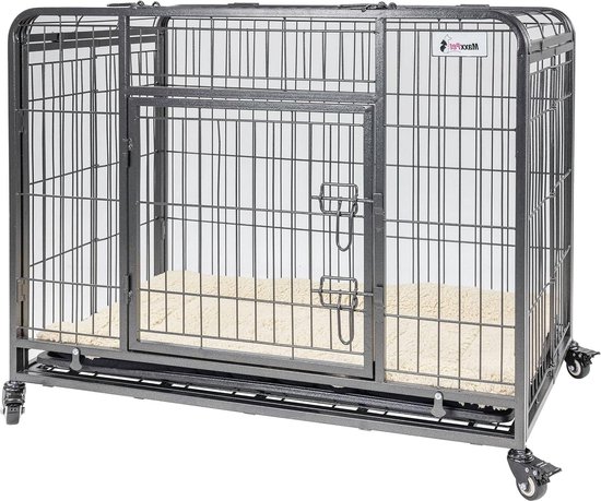 PawHut Hondenbench, Hoekdesign, Met Vergrendeling En Ligkussen, 104 X 55 X 63 Cm Bruin~1kvmpoo9o6001