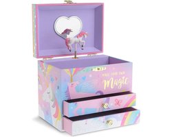 foto van Jewelkeeper Eenhoorn Sieradendoos voor Meisjes met 2 Laden, Suikerspin Eenhoorn Muziekdoos, The Beautiful Dreamer Tune, Meisjes Sieradendoos voor Meisjes Verjaardagscadeautjes