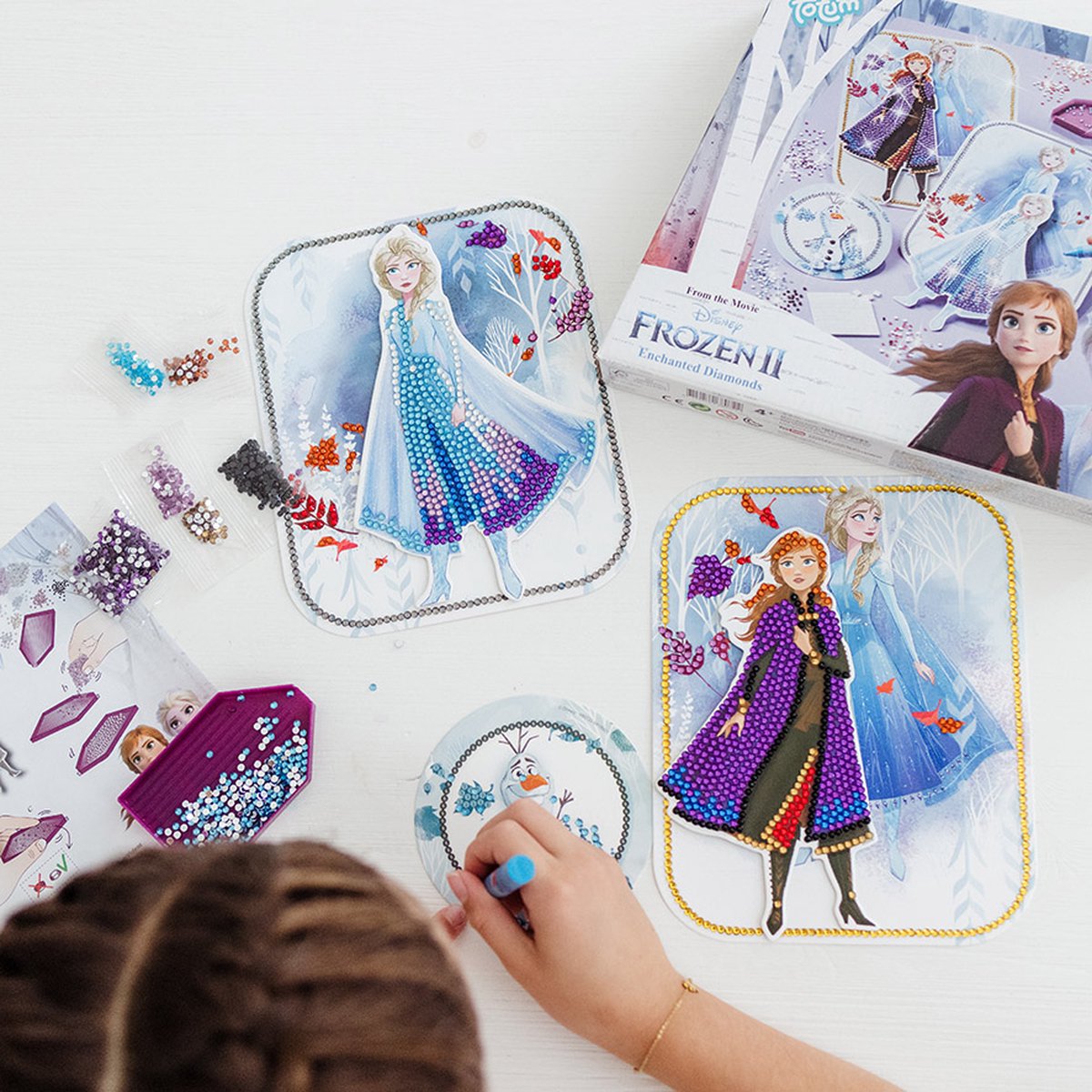 Disney Frozen Totum diamond painting knutselset speelgoed meisjes - Anna en Elsa prinsessen versieren met 1800+ strass steentjes knutselen creatief speelgoed — afbeelding 8