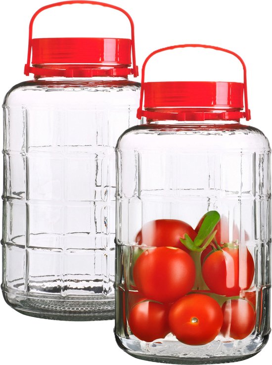 Urban Living Récipient de conservation Nourriture - 2x - verre - 8 litres - bouchon de fermeture et poignée de transport - transparent - pot de conservation - pot de conservation - 19 x 34 cm