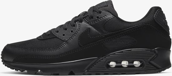 Zwarte Nike Air Max 90 sneaker, zijprofiel met Air-unit.