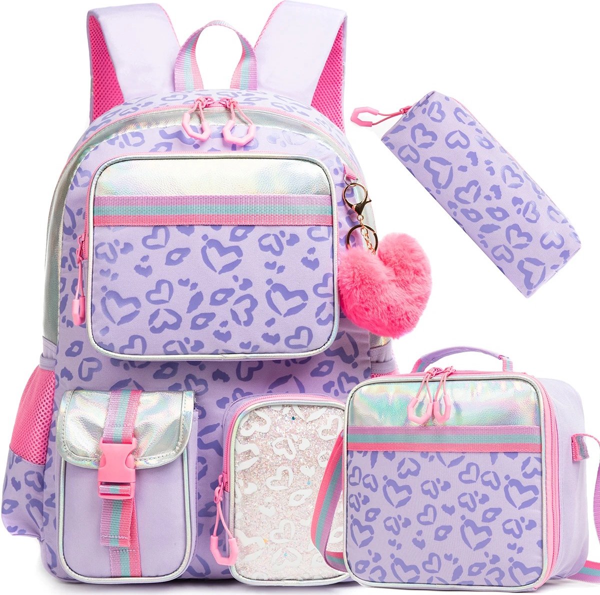 Xoenoiee Aangepaste 4 stuks schooltas set grote rugzak met lunchbox