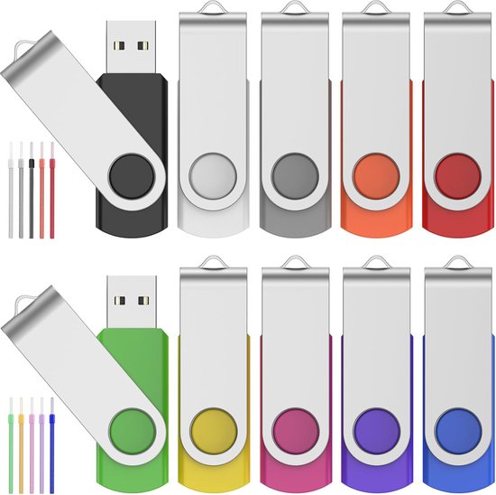 Foto: Usb sticks 16 gb bulkpakket met 10 draagbare pendrive 16 gb usb 2 0 geheugensticks draaibare multipack gegevensopslag meerkleurige datastick met veelkleurige lanyards van febniscte