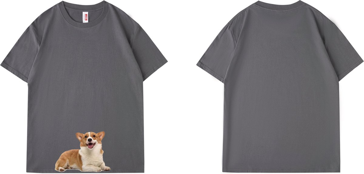 Corgi lover T- shirt_voor volwassenen, jongeren en kinderen - Grijs - Maat M