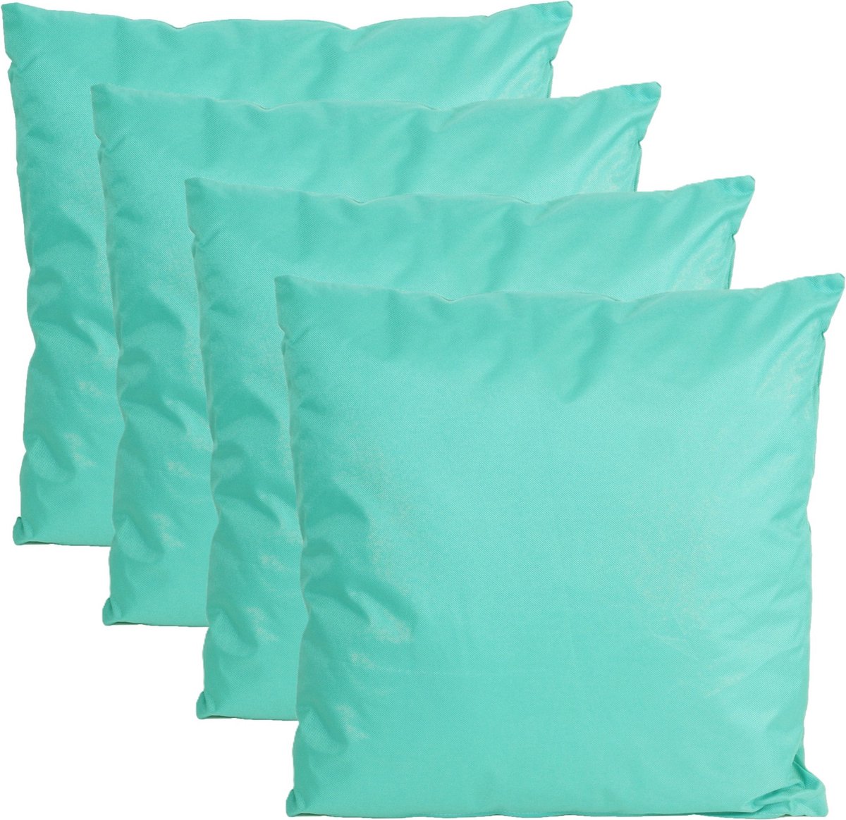 Anna's collection Buiten of tuin sier kussens - 4x - aqua blauw - 45 x 45 cm - binnen/buiten - zitkussens tuinbank