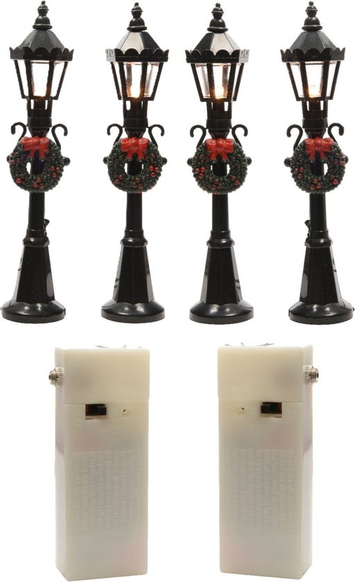Lumineo kerstdorp lantaarns/lantaarnpalen - 4x st - 12 cm - kerstdorp accessoires