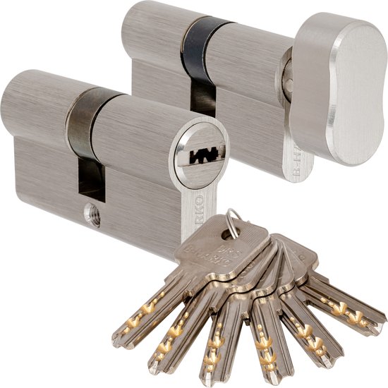 Set Nikkel Deurcilinders 30/30 - Knopcilinder + Cilinder - Gelijksluitend - Incl. 6 Keersleutels en Montageschroeven