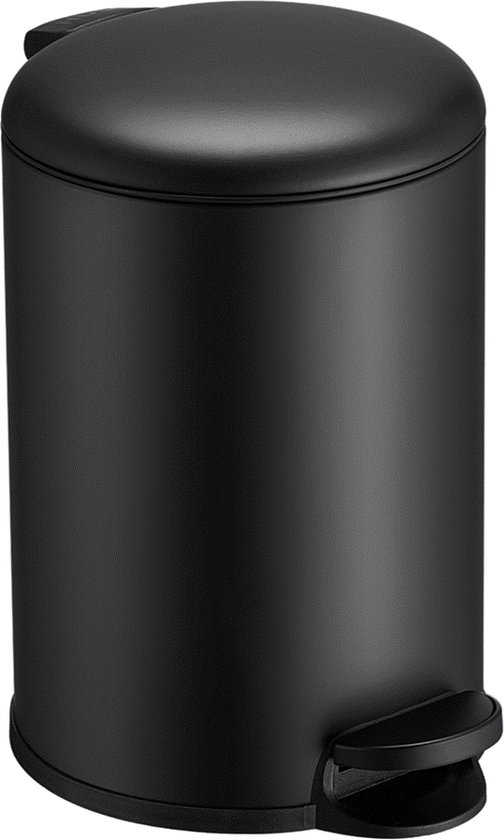 Prullenbak 12 liter - Middelgrote Afvalbak voor Badkamer, Bureau of Keuken - Prullenmand 12L in mat zwart - HÜSQ Slimbin