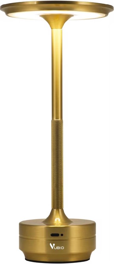 Vubio Draadloze Tafellamp - Goud - Oplaadbaar - Dimbaar - Touch lamp - 27cm - Industrieel - Sfeerverlichting - Restaurant